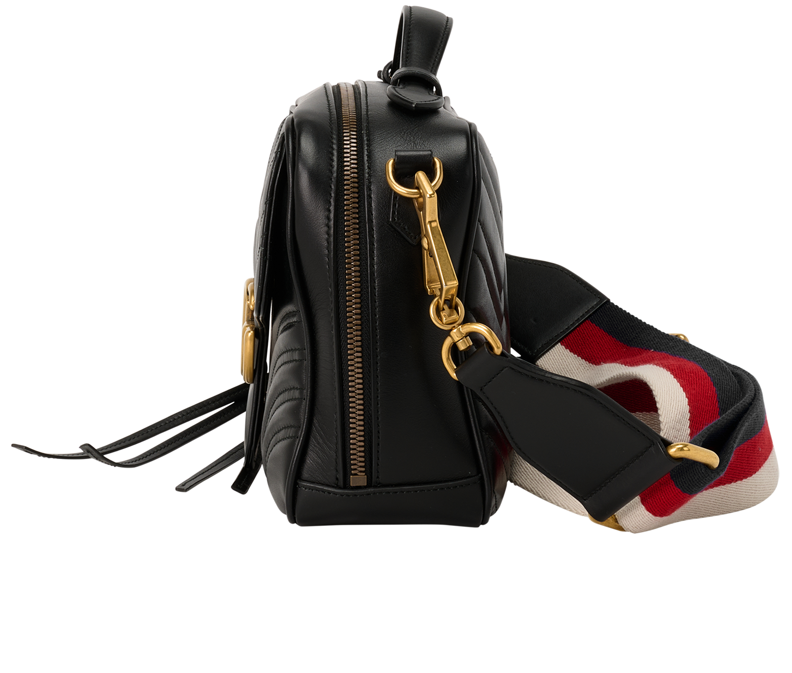 Small GG Marmont Zip Around Camera Bag, &pound;820, Handbags, Black, Leather, Bottom view